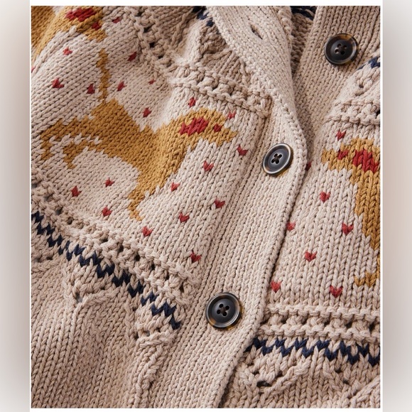 L.L Bean NWT Signature Cotton Fisherman Sweater, Short Cardigan Fair Isle Small - Picture 4 of 9